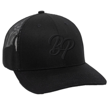 Load image into Gallery viewer, Black on Black BP Trucker Hat
